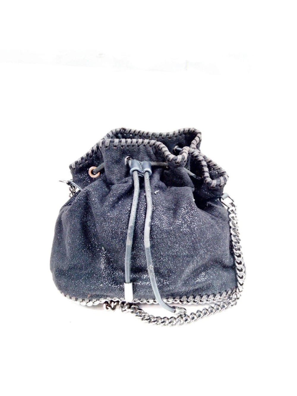 Stella McCartney Black Mini Drawstring Bucket Bag with Silver Chain